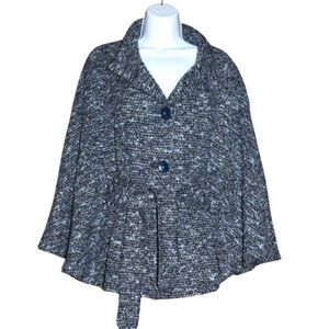 Vintage Jimmy Hourihan Blue Wool Blend Cape Sweater Jacket Belted S/M Elegant